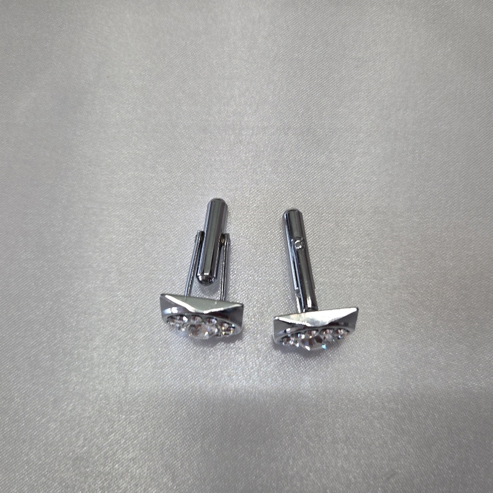 Silver Tone  Cufflinks with Crystal Accents